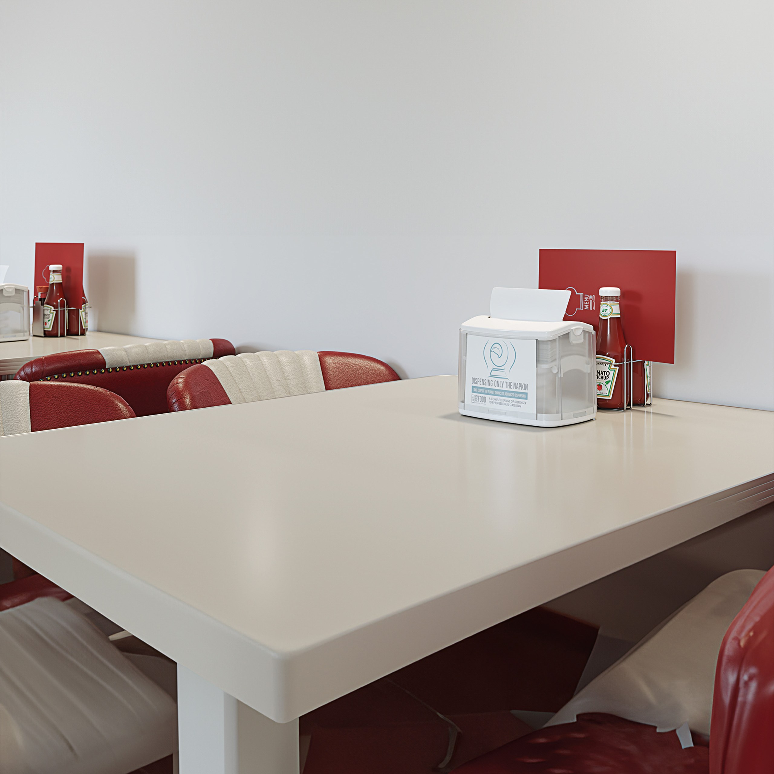 Hylab Profood napkin dispenser on a table in a diner